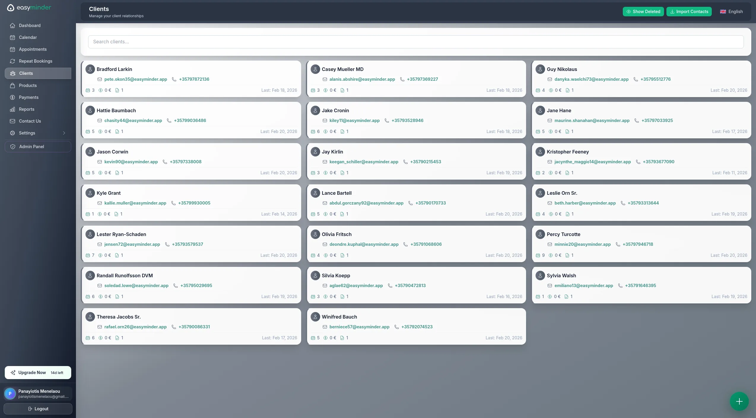 Client management — track contact info, visit history, and notes for every customer